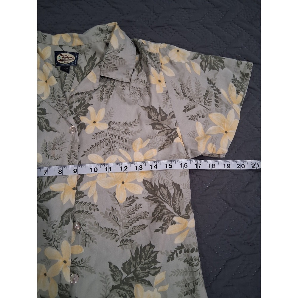 L@@K! Women Small Vintage‎ Tommy Bahama Silk Green-Yellow Floral Button Top S/S - Picture 5 of 5
